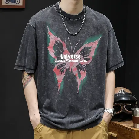 潮牌趣味短袖t恤男士半袖夏季2024新款衣服男款大码纯棉男装复古图片