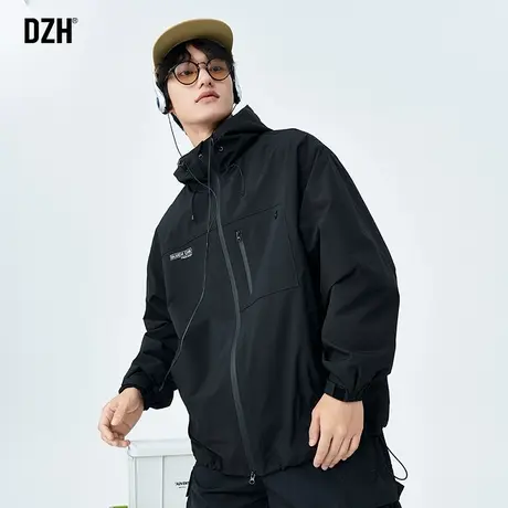 男士黑色机能外套男秋季潮流百搭户外防风冲锋衣2024新款连帽夹克商品大图