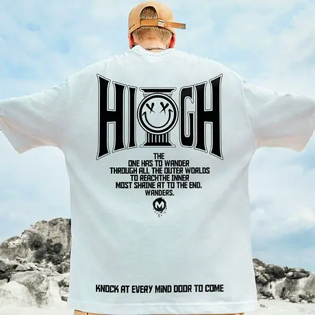 oversize小恶魔鬼脸满印T恤街头潮流胖子落肩短袖加肥加大码半袖商品大图