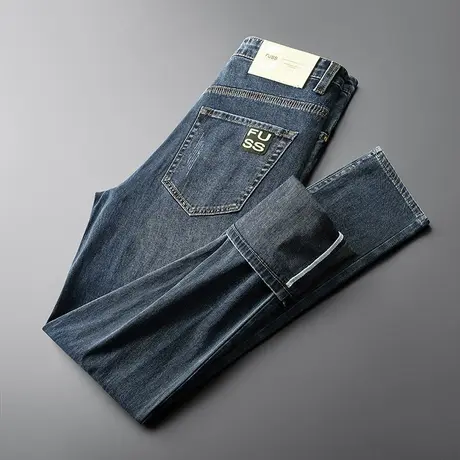 春秋季中青年直筒牛仔裤痞帅时尚微弹力男裤潮流黑色男装长裤子商品大图