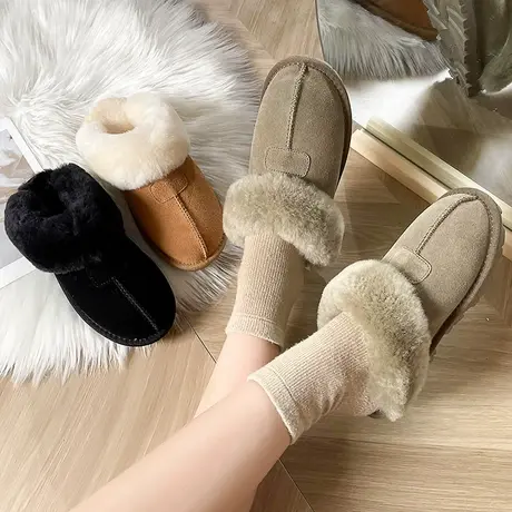 包头半拖鞋女时尚平底鞋2023新款秋冬加绒加厚办公室网红百搭棉鞋商品大图