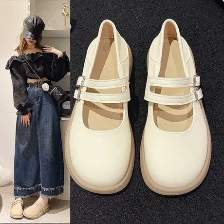 白色玛丽珍鞋女鞋2024秋季新款百搭jk小皮鞋子软底平底单鞋女夏款商品大图