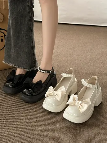 小香风粗跟高跟鞋2023新款小个子玛丽珍甜美可爱lolita小皮鞋女鞋商品大图