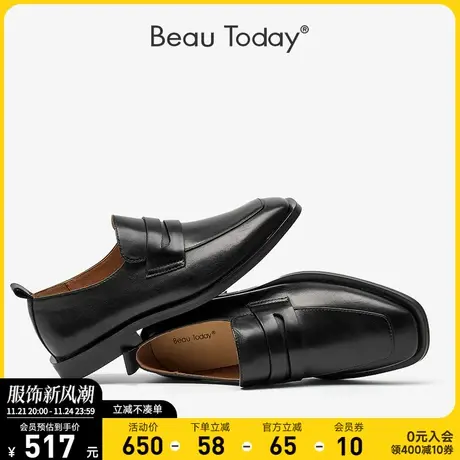 BeauToday英伦风乐福鞋女BT春秋新款小众设计单鞋厚底黑色小皮鞋商品大图
