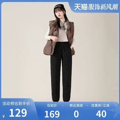 鸭鸭高腰羽绒裤女2023秋冬新款外穿修身显瘦加厚保暖裤子W商品大图