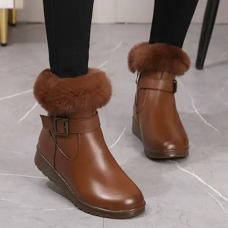 舒适短靴女2023新款冬季真皮大码雪地靴女41一43平底靴子女加绒图片