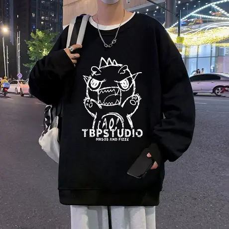 加绒加厚港风chic潮牌卫衣男春秋季2024新款青少年男生上衣打底衫商品大图