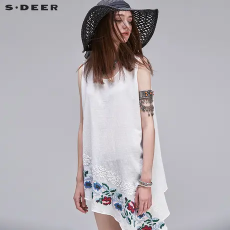 sdeer圣迪奥2019夏装女纯色愫白绣花宽松圆领上衣S17280661图片
