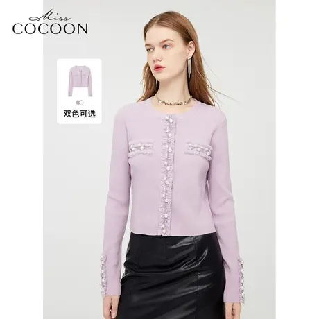 【秋上新】missCOCOON法式重工拼接上衣2023秋装新款显瘦针织衫女商品大图