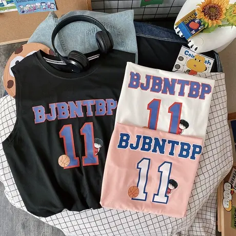 夏季新款篮球潮牌嘻哈背心男女情侣休闲宽松坎肩运动无袖T恤港风商品大图