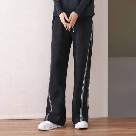 伊自尚大码女装高腰显瘦阔腿裤2024春季新款宽松弹力休闲阔腿长裤图片