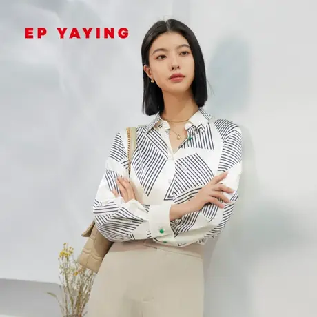 [真丝系列]EP雅莹女装 职场OL条纹拼接衬衫 2023新款2115A图片