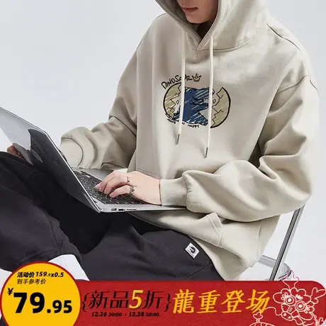 唐狮2024春秋季新款连帽卫衣男士趣味印花宽松灰色潮牌外套上衣服图片