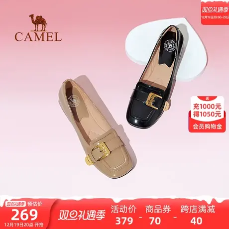 骆驼女鞋2023年秋季新款英伦风真皮小皮鞋女粗跟乐福鞋浅口单鞋女图片