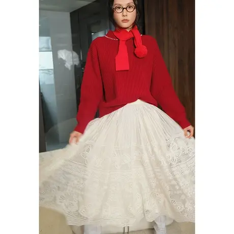 2024春季新款女装优雅高级感蕾丝蝴蝶花朵高腰女士半身裙A字裙女图片