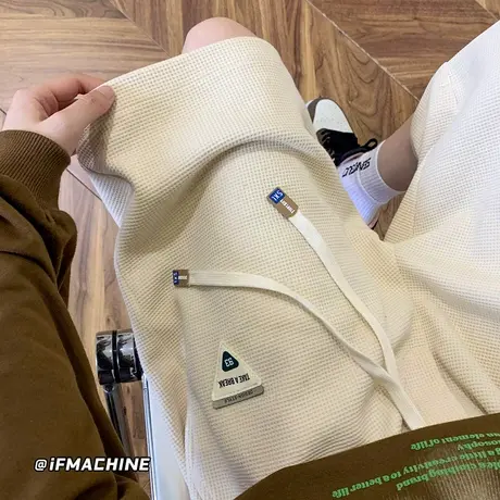 贴标华夫格短裤男生夏季潮牌港风宽松休闲中裤美式篮球运动五分裤图片