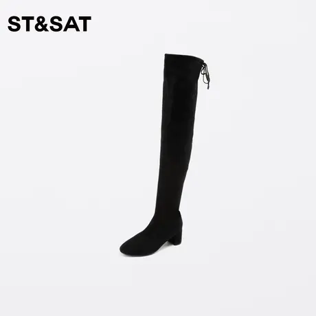 星期六时尚过膝长靴优雅时装靴2023冬季新品方粗跟女靴SS34117545图片