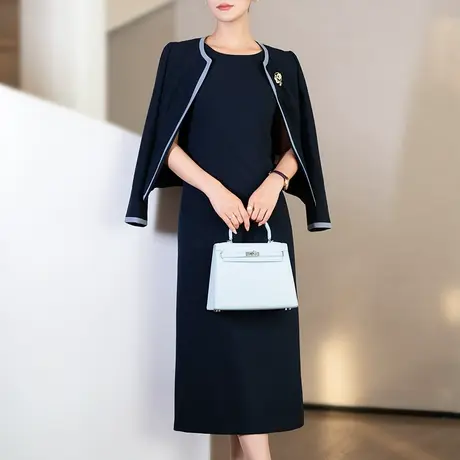 高级感职业西装套装裙春秋2025新款时尚洋气气质藏蓝色通勤两件套商品大图