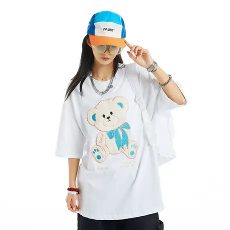 美式中性风刺绣小熊短袖男ins潮牌t恤设计感小众大码半袖男款夏季商品大图