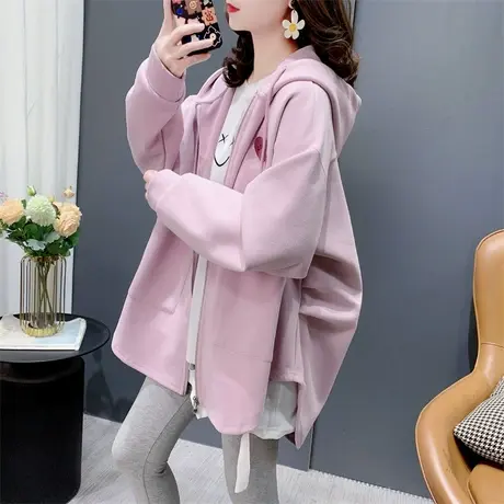 设计感心形连帽卫衣开衫女春季2024新款宽松洋气减龄休闲外套上衣图片