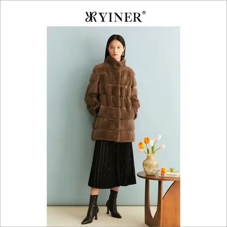 YINER音儿女装冬季绒暖水貂毛皮真皮皮草立领外套图片