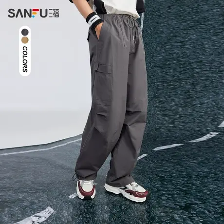 三福2024夏季男士工装口袋休闲裤 户外运动风宽松长裤男483163商品大图