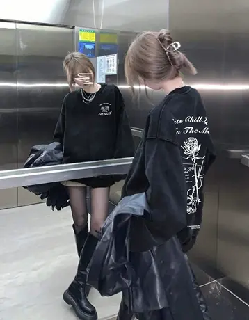 潮牌美式复古卫衣女oversize新款秋冬加绒加厚小众设计感上衣外套商品大图