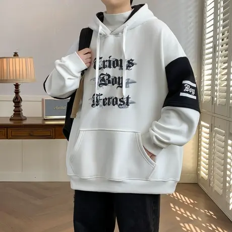 卫衣男士春秋季潮牌新款柔软棉涤连帽打底衫舒适百搭套头T恤衫ins图片