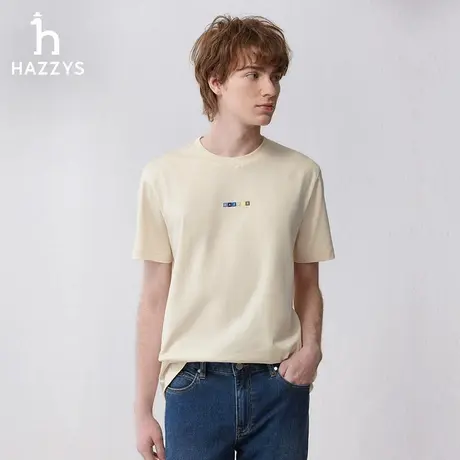 Hazzys哈吉斯2024春夏新品纯色短袖T恤衫休闲简约圆领T恤男士潮流图片