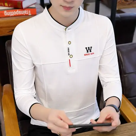 港士博黑色长袖t恤男士休闲秋衣秋季宽松印花纯棉上衣服打底衫ins商品大图