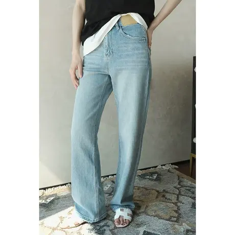 2024春夏新款复古时尚简约牛仔裤百搭显瘦高腰宽松阔腿女士长裤女图片