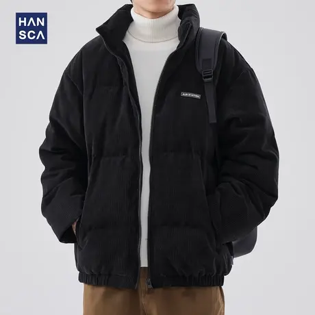 hansca灯芯绒立领羽绒服男冬季新款鸭绒加厚防寒保暖潮牌休闲外套图片