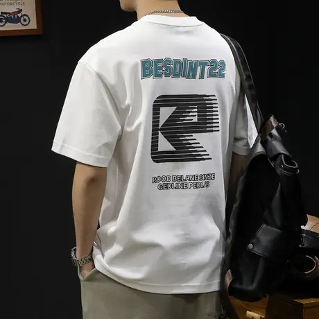 潮牌印花短袖t恤男士宽松大码夏季2024新款男款重磅半袖男装体恤图片