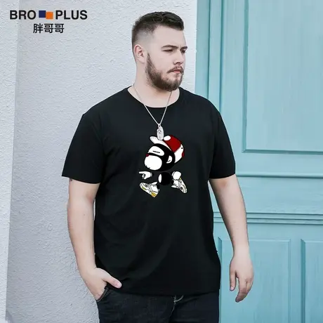 胖哥哥男士夏季短袖t恤男大码圆领宽松潮流百搭青年男装短袖T恤衫商品大图