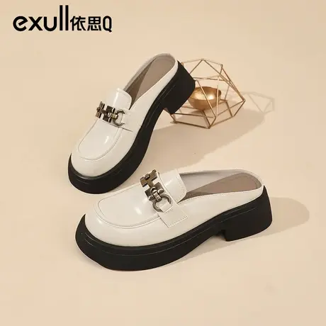 依思q半托包头半拖鞋女外穿2024春季新款气质一脚蹬懒人厚底凉鞋图片