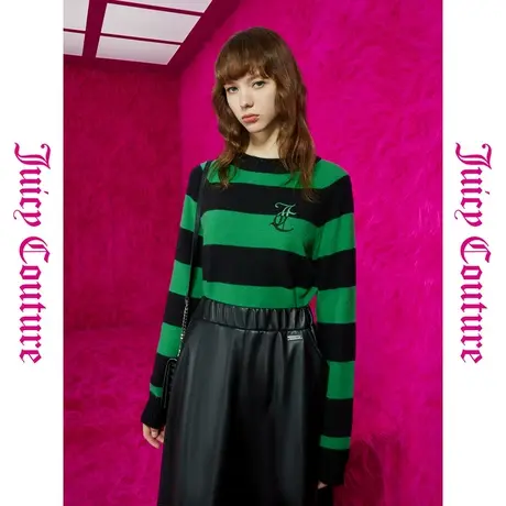 Juicy Couture橘滋初秋冬新款绿里少女双色绣宽条女式毛衣商品大图