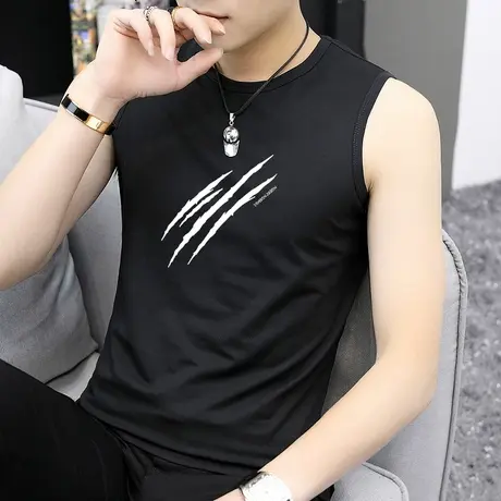 莫代尔背心男潮夏季健身运动冰丝黑色无袖t恤篮球跨栏坎肩男外穿商品大图