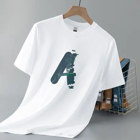 重磅纯棉白色短袖t恤男士夏季上衣服液氨长绒棉美式全棉半袖体恤图片