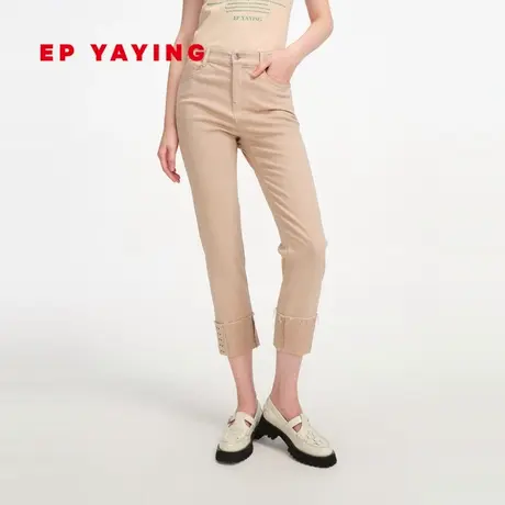EP YAYING雅莹女装 复古翻边高腰直筒烟管裤 商场同款J601B商品大图