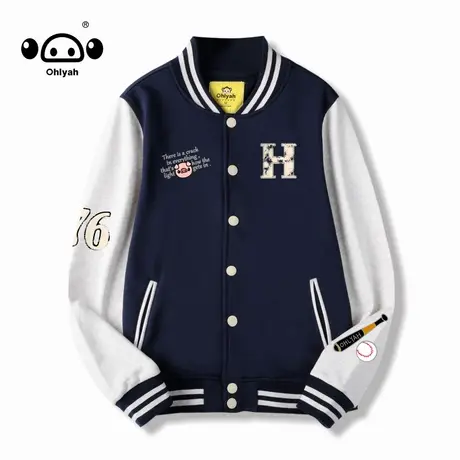 国潮牌简约日系春秋纯棉棒球服女中性风美式宽松夹克情侣外套ins商品大图