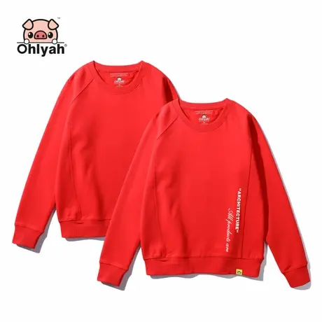 Ohlyah卫衣女宽松韩版2022秋冬情侣装红色加绒厚长袖外套学生上衣商品大图