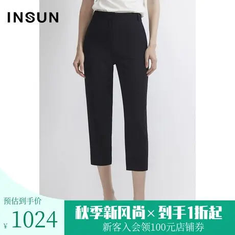 恩裳商场同款夏季新款时尚百搭黑色系小脚九分通勤休闲裤女装图片