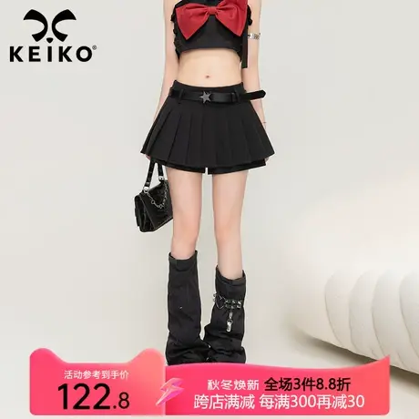 KEIKO [防走光] 韩版辣妹黑色百褶裙裤裙早秋性感高腰显瘦a字短裙图片