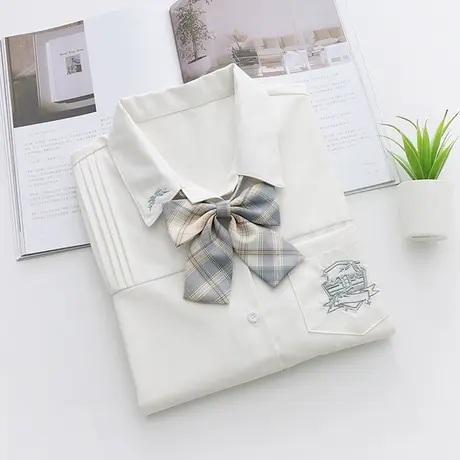 早秋新款文艺蝴蝶结jk制服衬衫女长袖刺绣白色打底上衣学生学院风图片