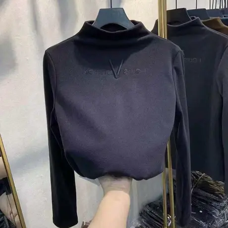 半高领德绒打底衫长袖t恤女2020秋冬保暖加绒加厚百搭洋气上衣服商品大图