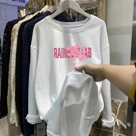 遮臀上衣女春秋装大版宽松外穿显瘦T恤女长袖中长款纯棉打底衫商品大图