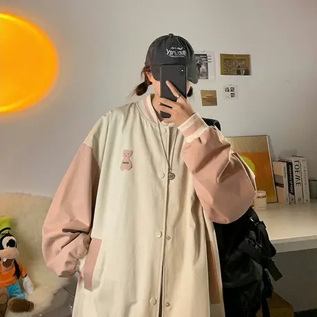 oversize外套女2021秋冬小个子盐系炸街美式复古夹克棒球服ins潮图片