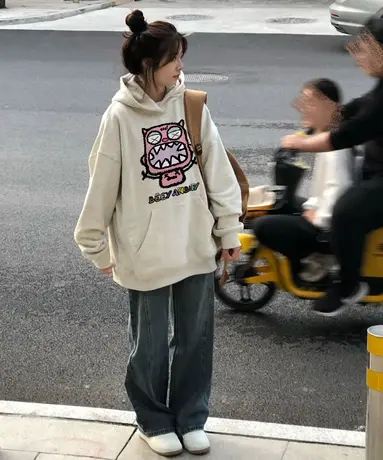 美式复古hiphop潮牌连帽卫衣女春秋薄款oversize慵懒风小个子外套商品大图