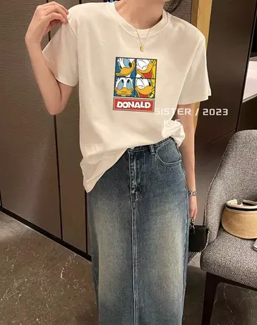 vintage美式卡通印花正肩短袖t恤女夏季宽松学生小众别致仿棉上衣商品大图