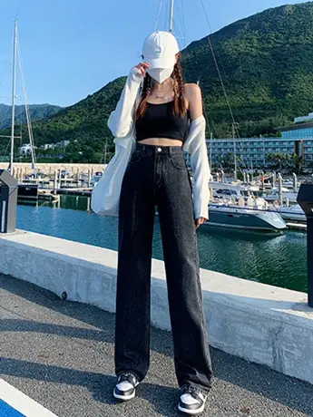 清仓潮风休闲阔腿牛仔裤女秋夏装宽松显瘦百搭直筒垂感拖地裤商品大图